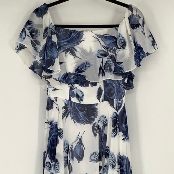 NEW! After Six Size 0 Off-Shoulder Lux Chiffon Indigo Rose Dress $263 msrp J1-3 - Picture 7 of 10